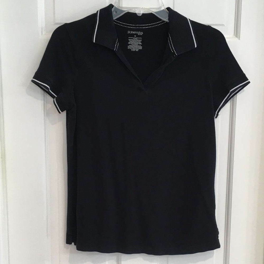 St John's Bay Black Polo White Stitching size PS